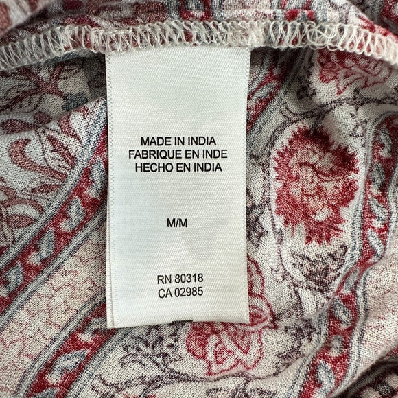 Lucky Brand Floral Peasant Top Print Red Blue Long Sleeve Elastic Hem Boho Sz M - Picture 6 of 8